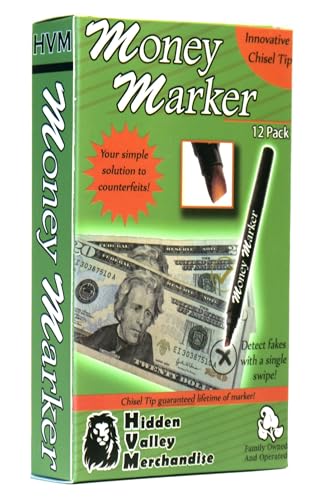 Marqueur faux billets à pointe biseautée large avec encre réactive universelle - Pack de 12