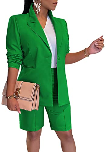 Tcremisa Women's 2025 Fashion Blazer Shorts Set Long Sleeve Office Suit Sets Casual 2 Piece Business Outfits