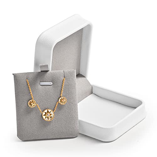 Woodten White Leather Pendant Necklace Gift Box For Christmas Microfiber Interior Necklace Box #TOP3