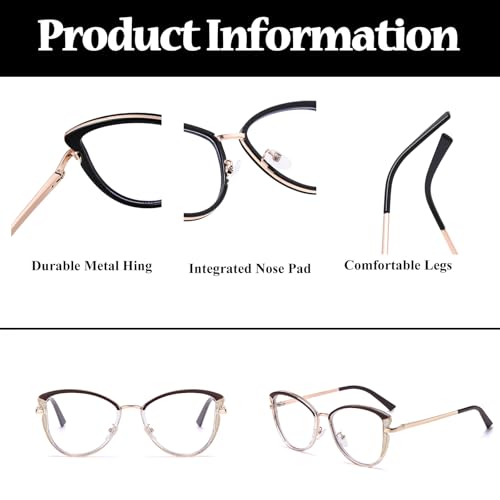 Image of LJCZKA Blue Light Blocking Glasses for Women Cat Eye Computer Gaming Eyeglasses Cateye Metal Frame Anti Eyestrain Clear Lens