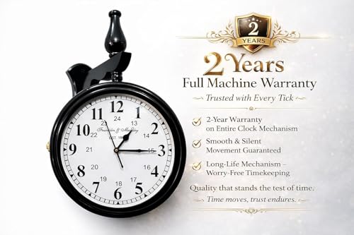 Image of Vintage Double-Sided Railway Wall Clock, Antique Station Hanging Clock for Home Decor, Silent Non-Ticking Quartz Movement, Retro Wall Mounted Clock for Living Room, Hallway & Balcony (Black)