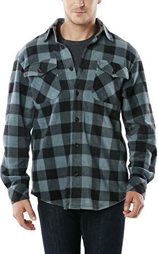 Cqr Men's Long Sleeve Heavyweight Fleece Shirts, Plaid Button Up Shirt, Warm Corduroy Lined Collar & Cuffs Shirt, Polar Fleece Grey, X-Large #TOP5