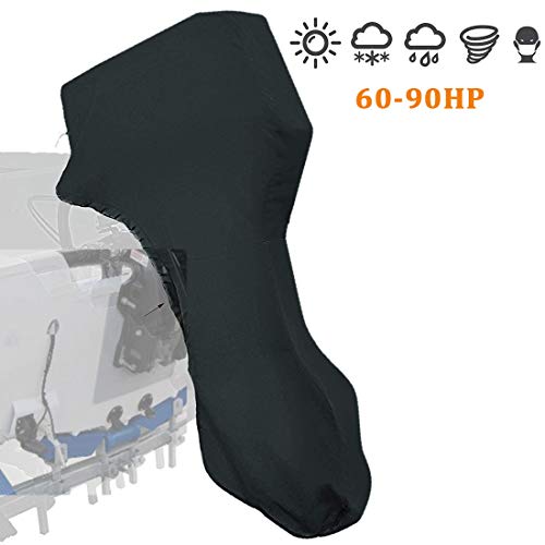 Outboard Motor Cover 60-90 HP Black Heavy Duty Full Outboard Motor Cover 600D Waterproof Motor Hood Cover