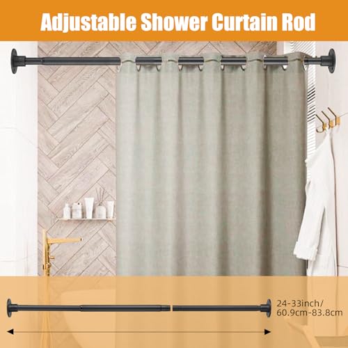 Image of Closet Rods for Hanging Clothes 24-33 Inch Expandable Closet Rods, 1 Inch Diameter Adjustable Heavy Duty Closet Rod Wall-Mounted Fixed Shower Curtain Rod for Wardrobes Closet Laundry, Matte Black