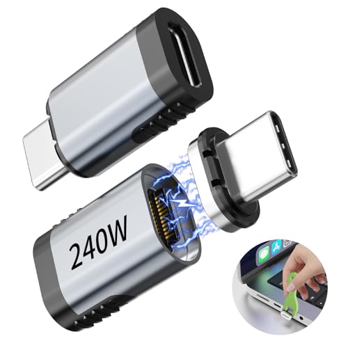 3C'S USB C Magnetic Adapter 240w, 2PCS Straight Magnetic USB C Adapter Detachable, 24 Pin with PD...