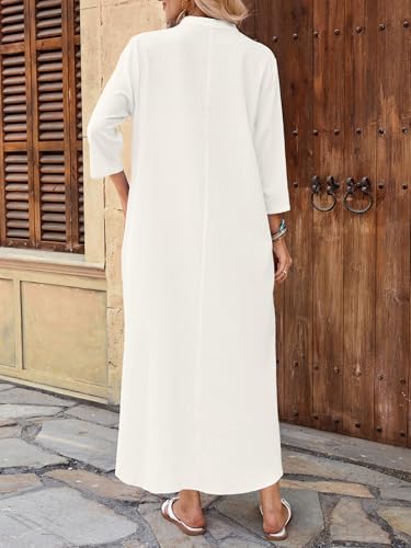 Image of Celmia Autumn Solid Loose Long Maxi Dress Cotton Caftan