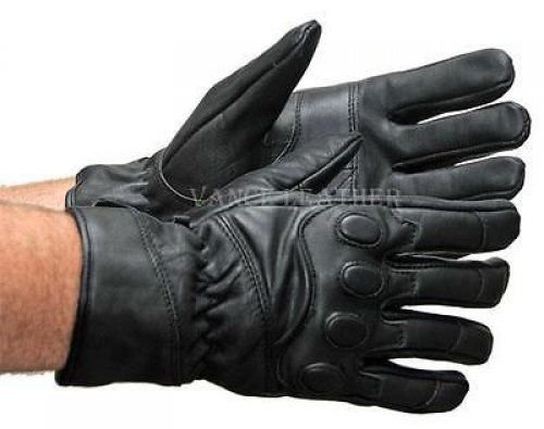 Mens Full finger wrist leather gloves Motorcycle riding Insulated Paded Palm Blk(XS)