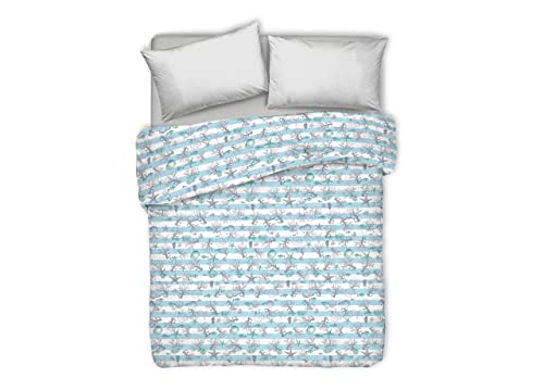 BIANCHERIAWEB Copriletto Piquet Primavera Estate 100% Cotone Disegno Marina Riga Matrimoniale Verde Acqua