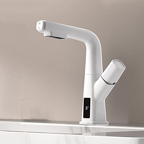 Robinet de salle de bain extractible en laiton avec mitigeur et affichage de la température