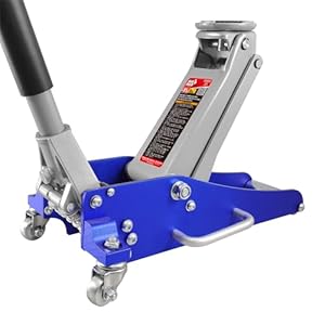 BIG RED T815016L Torin Hydraulic Low Profile Aluminum and Steel Racing Floor Jack with Dual Piston Quick Lift Pump, 1.5 Ton (3,000 lb) Capacity, Blue, T815016L
