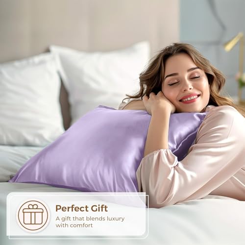 Image of Premium Satin Pillowcase Set of 2 with Eye Mask & 3 Scrunchies | Silky Soft, Anti-Frizz, Skin & Hair Care Sleep Set | Luxury Gift Combo for Women & Girls (Lavender)