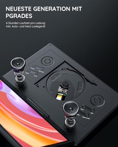 Tragbarer DVD-Player (15,7 Zoll) mit 14,1 Zoll großem HD-Bildschirm, 6 Stunden Akkulaufzeit, unterstützt USB/SD-Karte/Sync-TV und mehrere Disc-Formate, Doppellautsprecher, Schwarz, Boifun