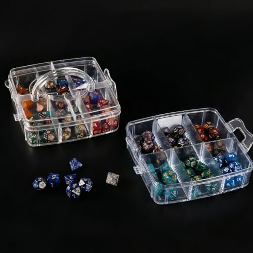 Image of PUGED DND Dice Storage Box with Removable Dividers Polyhedral Dice Plastic Organizer Holding Up To 900 Dices Craft Bead Compartment Container for Sewing, Jewelry, Art, DIY (2 layers) Box Only