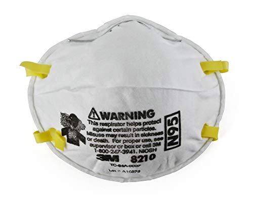3M 8210 Disposable Respirator N95 Face Mask, Non Woven Fabric, Metal Nose Clip and Elastic Headband, NIOSH Approved, Particulate Anti Air Pollution Respirator (Pack of 20)