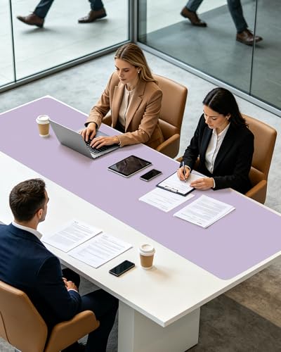Image of YSAGi Leather Desk Pad Protector, Office Desk Mat, Large Mouse Pad, Non-Slip PU Leather Desk Blotter, Laptop Desk Pad, Waterproof Desk Writing Pad for Office and Home (Light Purple,55 inch x 17.2 inch)