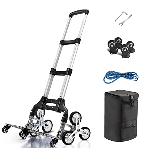 LVYUANキャリーカート 階段 3輪 10つの車輪 折りたたみ 軽量 段差 台車 3輪 360度回転 静音 大型タイヤ バッグ付け 高さ調節 組み立て不要 固定ロープ付 荷物運搬 業務用 ハンドトラック 引越し 釣り アウトドア アルミニウム合金 均等荷重80kg 最大耐荷重150kg軽量