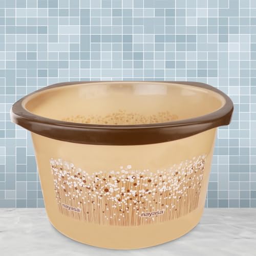 Image of Nayasa Basin Round Ring Funk 19 LTR Plastic Utility Washing Tub | Printed Design | Strong, Lightweight Multipurpose Tub for Laundry, Cleaning & Household Use | Brown
