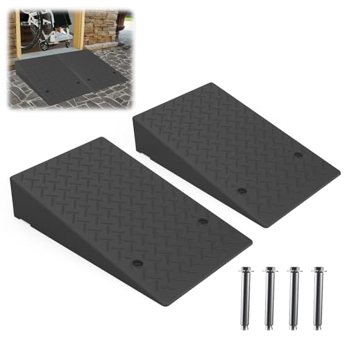 Image of 7.09 inch Rise Rubber Door Threshold Ramp For Steps Wheelchairs(19 inchW*30 inchD 2PCS)