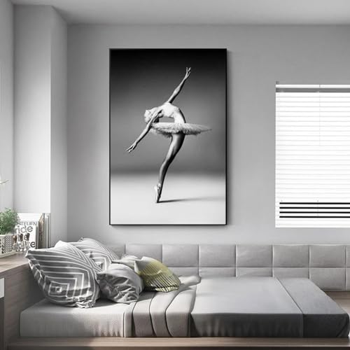 Toile de danseuse classique murale grand format déco chambre élégante triptyque noir et blanc