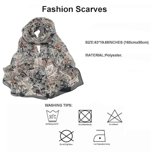 Image of Pokeedioty Scarfs for Women Lightweight Scarves Elegant Floral Pattern Sheer Scarfs Shawls Wraps