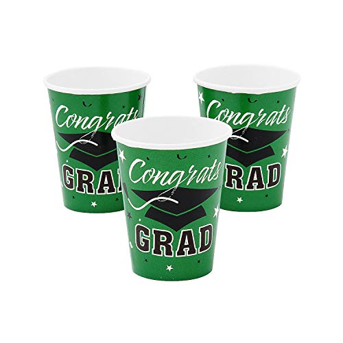CONGRATS GRAD GREEN 9OZ CUPS (25PC) - Party Supplies - 25 Pieces