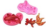 2Pcs/Set Koi Fish & Goldfish Fondant Mold for Clay,Cake,Chocolate,Cupcake,Handcraft DIY,Resin