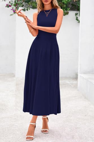 Image of PRETTYGARDEN Spring Casual Dresses for Women 2026 Summer Business Work Midi Sleeveless A Line Pleated Cocktail Dress