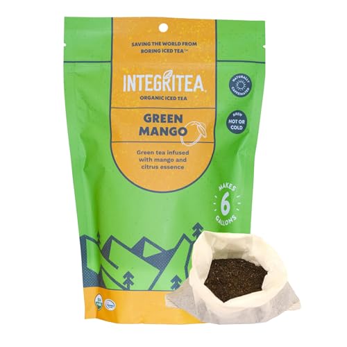 IntegriTEA Green Mango Flavored Green Tea, 6 Organic Unsweetened Iced Tea Bags, 6 Gallons, Hot or Cold Brew, Fairly & Sustainably Sourced