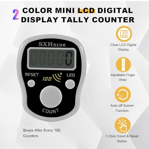 Finger Counter Click Manual Digital clicker, 2pack Stitch Tally Knitting Counters Led Re-settable Digits Pitch Electronic LCD Display finger Number Counter Finger Hand Tally Counter Counting Clicker