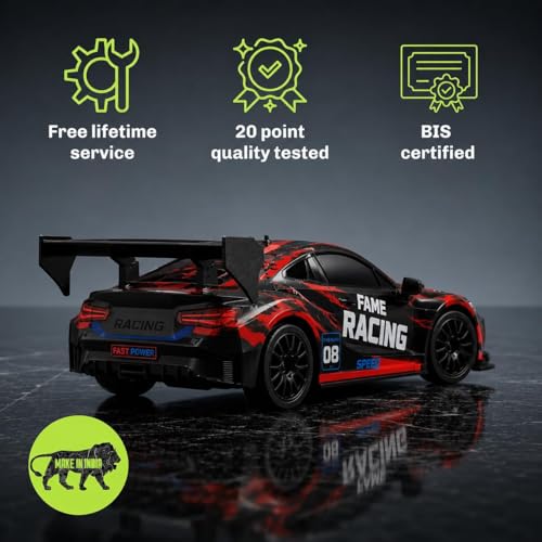 Image of Royal Cellar RC Drift Car 1:24 Scale 4WD | 20KM /H High-Speed Remote Control Car with LED Lights | 2.4GHz Rechargeable Drift Racing Car with Extra Tires & Cones | Gift Boys & Girls (Red Lambo)