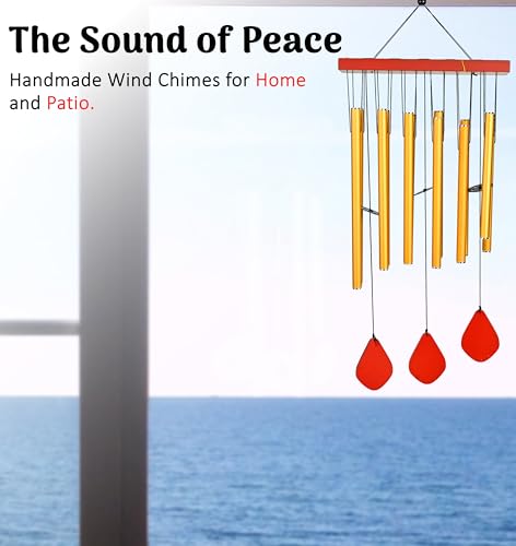 Image of ZAICUS Wind Chimes for Home - Yellow Metal Pipes with Wooden Danglers | Home Decor Items for Balcony, Garden & Living Room