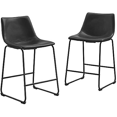 Walker Edison Douglas Urban Industrial Faux Leather Armless Counter Chairs, Set of 2, Black, 20"D x 18.5"W x 34.5"H