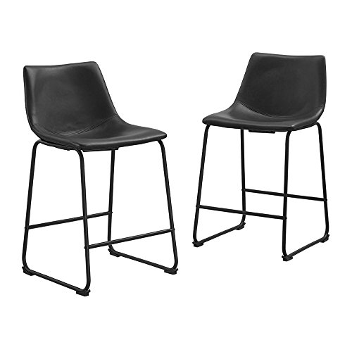 Walker Edison Douglas Urban Industrial Faux Leather Armless Counter Chairs, Set of 2, Black, 20"D x 18.5"W x 34.5"H by Walker Edison - Used condition - US$149.08