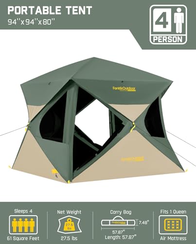 Image of FanttikOutdoor Alpha C4 Ultra Camping Tent 4 Person Pop Up Instant Cabin Setup in 60 Seconds Portable Hub Tent with Rainfly & Windproof for Outdoor Camping & Overlanding