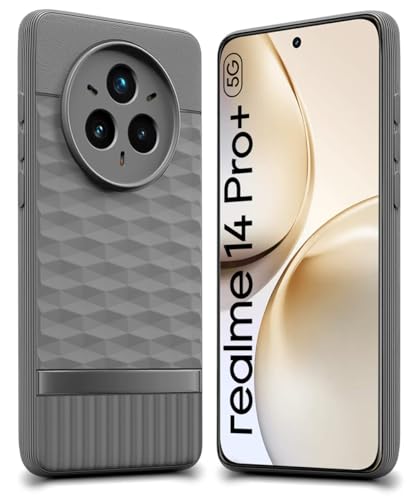 Image of WOW IMAGINE Back Cover for Realme 14 Pro Plus 5G with Hexa Cube Design | Ultra Slim Soft Rubberised Case | Inner Velvet Fabric | Matte Silicone Flexible Mobile Case | Camera Protection - Grey