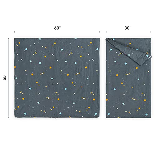 Wake In Cloud - Sleeping Bag Zippered, Nap Mat With Matching Pillow For Kids Boys Girls Sleepover Overnight Travel Slumber Bag, Space Stars Rockets On Gray Grey, 100% Cotton With Microfiber Fill #TOP21