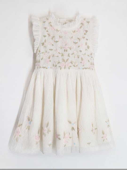 Image of Cherry Crumble Girls Fit And Flare Embroidery Party Dress Cream