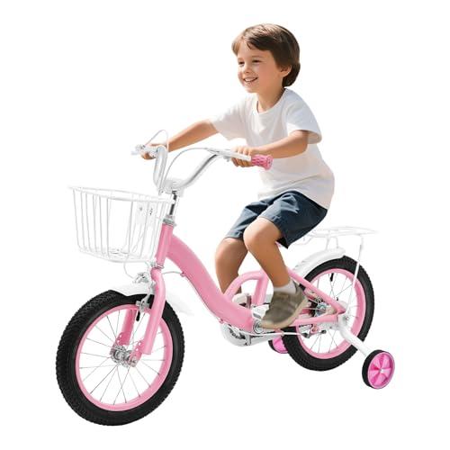 HuKaiL 14 Zoll Kinderfahrrad, Jungen Mädchen Fahrrad mit Korb, Kinderrad...