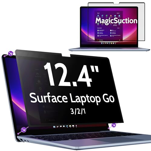 Image of Peslv Privacy Screen for 12.4 Inch Surface Laptop Go 3 /2 /1, MagicSuction Removable Anti Spy Black Protector, Glare Blue Light Filter for Microsoft Laptop Computer Monitor