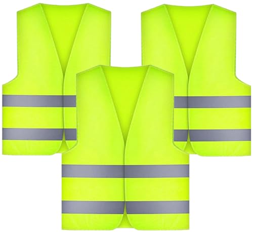 3 Pcs Hi Vis Vests,Safety Vests,Standard Size Reflective High Visibility Vests,Unisex Hi Vis Jacket for Traffic Work, Running, Surveyor and Security Guard Construction Vest