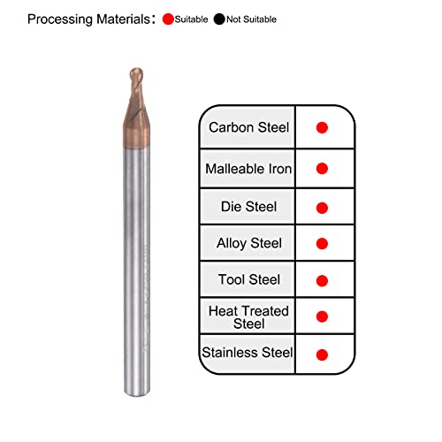 Image of uxcell Ball Nose End Mill 1mm Tip Radius Solid Carbide AlTiSin Coated CNC Router Bits 2 Flute Spiral Milling Cutter HRC55 with 4mm Shank 50mm (2-inch) Length