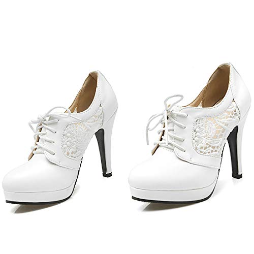 MAVMAX Women's Lace up Stiletto High Heel Booties Platform Ankle Boots2