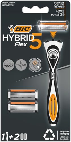 Hybrid 5 Flex Erkek Tıraş Bıçağı 1 Sap ve 2 Yedek Başlık (5 Bıçak), 5 Nano Teknolojik Titanyum Bıçak, E Vitamini ile Zenginleştirilmiş Geniş Kayganlaştırıcı Bant