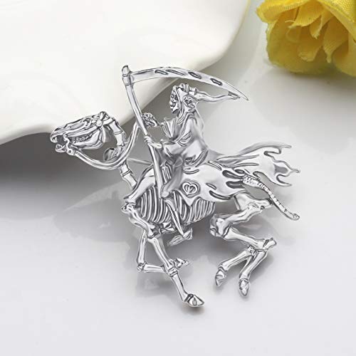 WEVENI Halloween Antique Alloy Gold Plated Skull Grim Reaper Brooch Scarf Suit Dress Pins Jewelry Gifts for Women Lady Girl (Silver-Plated-Stainless-Steel)3