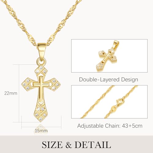 Gold Cross Necklace 14K Gold Cross Necklace for Women Crosses Pendant Necklaces for Women Double-Layered Design with Zirconia Crosses Chain for Womens 43+5cm2