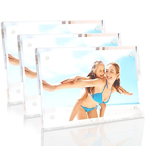 HELPLEX Picture Frames, 3 Pack 5x7 inch Acrylic Picture Frame Clear 5 x 7 Photo Frames Magnetic Picture Frames Ready for Tabletop Display, Effectively Protect Photos from Fading and Yellowing