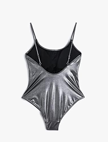 Koton 3SAK20169BM Kadın Parlak Mayo İnce Askılı U Yaka Kaplı, Gümüş, 34 - Görsel 2