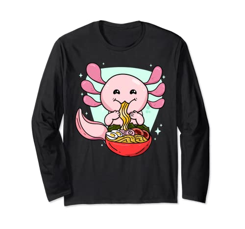 Kawaii Axolotl Eating Ramen Fideos gráficos de anime novedad Manga Larga