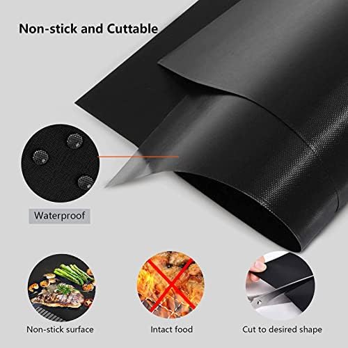 Supernic 3 Pcs Oven Liner BBQ Grill Mat 40x50cm Non Stick Teflon Oven Liner Sheets Reusable Barbecue Baking Mats for Baking on Gas Charcoal Electric Oven Black