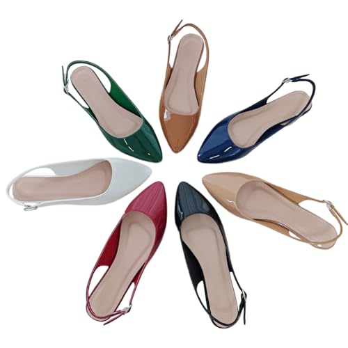 Womens Patent Leather Pointed Toe Slingback Flat Pumps Classic Backless Ankle Strap Closed Toe Low Heeled Dress Shoes for Part Wedding Prom Date3